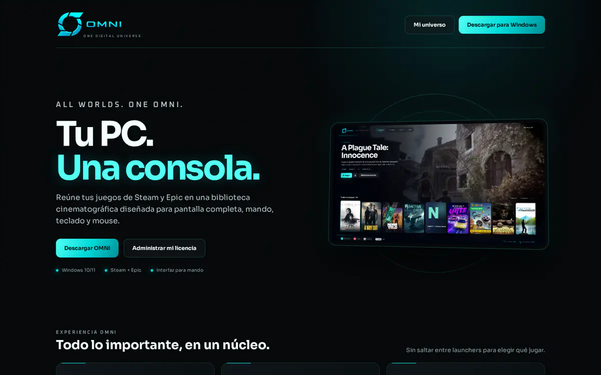 Interfaz del producto OMNI para Windows
